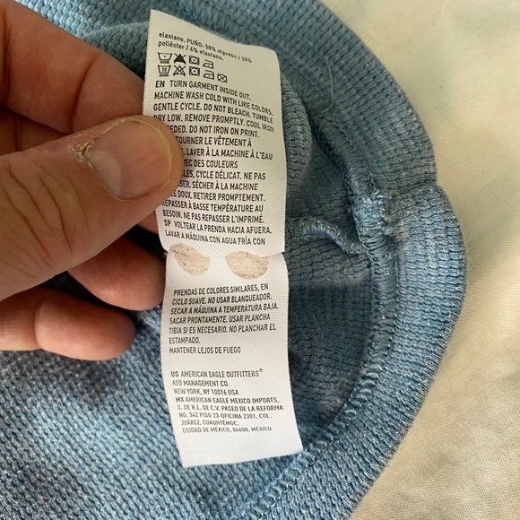 American Eagle Men's Pale Blue Long Sleeve Tight Waffle Knit LS T-Shirt Medium - Picture 8 of 13